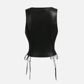 Sophia Women’s Leather Vest Top Sexy Vintage Lace Up V Neck Crop